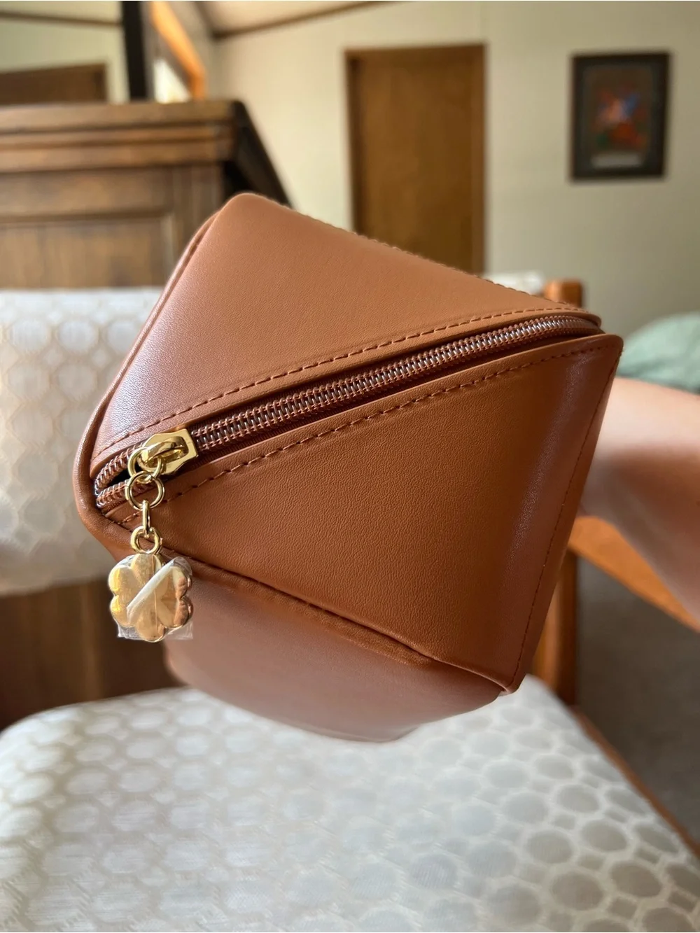 Makeup Bag for Women with Open Flat Layout,Zipped TPU Pocket
